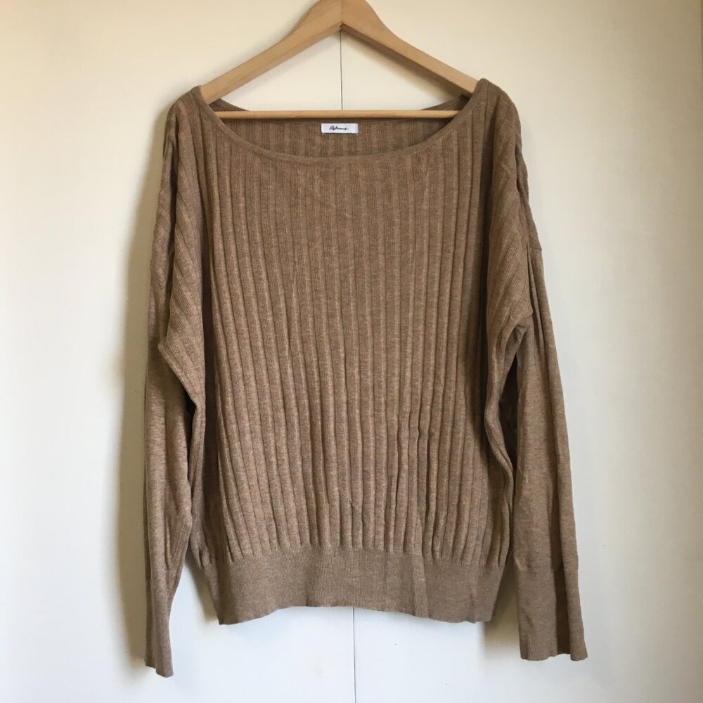 Reitmans Sand Coloured Modal Ribbed Wide Neck Sweater Top